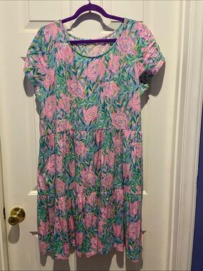 Lilly Pulitzer Geanna Dress XXL - EUC - Frenchie Blue Turtley  In Love